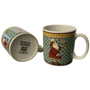 Sakura Debbie Mumm Santa Mug Joy to the world pattern 2000 Christmas mugs x2
